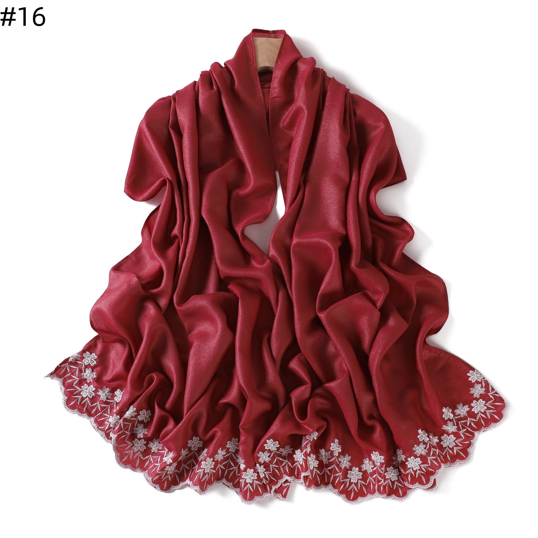 YZ339  Plain Embroidered Ends Shimmer Chiffon Hijab