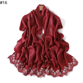 YZ339  Plain Embroidered Ends Shimmer Chiffon Hijab