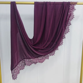 WJ079  Plain Modal Hijab with Lace Trim