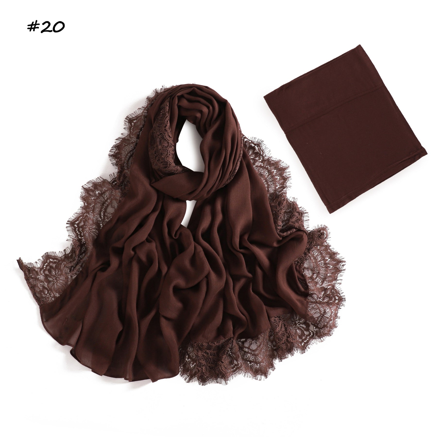 YZ347  Plain Modal Lace Hijab + Mercerized Cotton Tube Cap Set