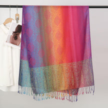 YF0438  Colorful Jacquard Soft Polyester Tassel Long Scarf