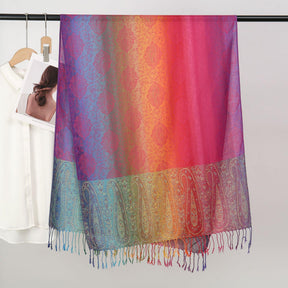 YF0438  Colorful Jacquard Soft Polyester Tassel Long Scarf