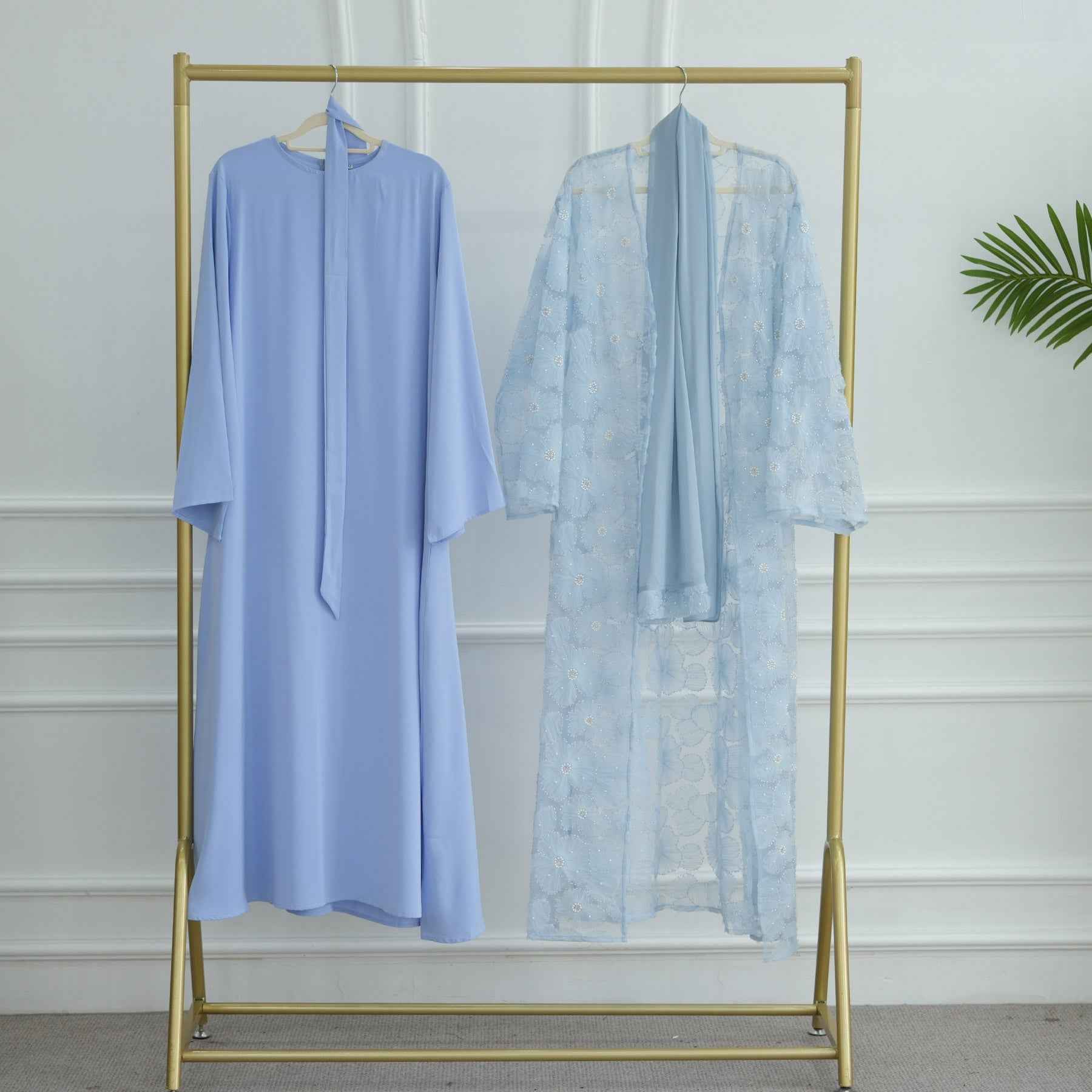 LR1069  3D Floral Beaded Cardigan Abaya