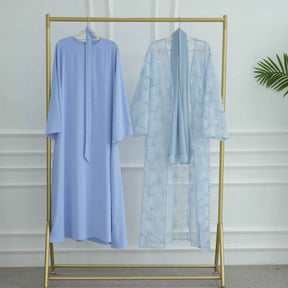 LR1069  3D Floral Beaded Cardigan Abaya