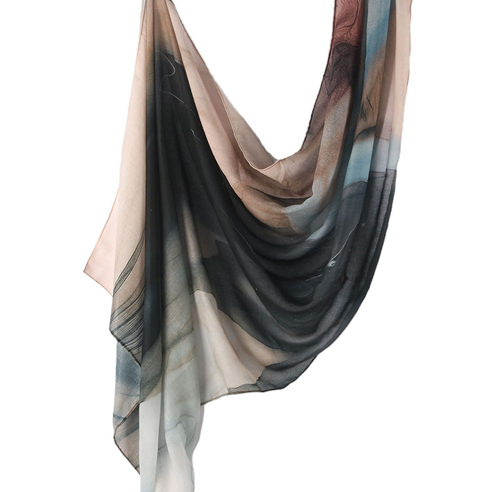 WJ001  Printed Tie-Dye Polyester Long Hijab