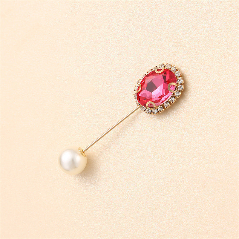 55646  Crystal Brooch with Colorful Zircon Gemstones, Long Pin