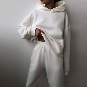 21660  Fashion Sporty Plain Hooded Sweatshirt Casual Set Abaya