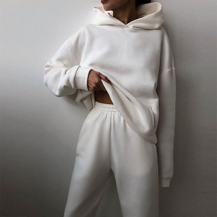 21660  Fashion Sporty Plain Hooded Sweatshirt Casual Set Abaya