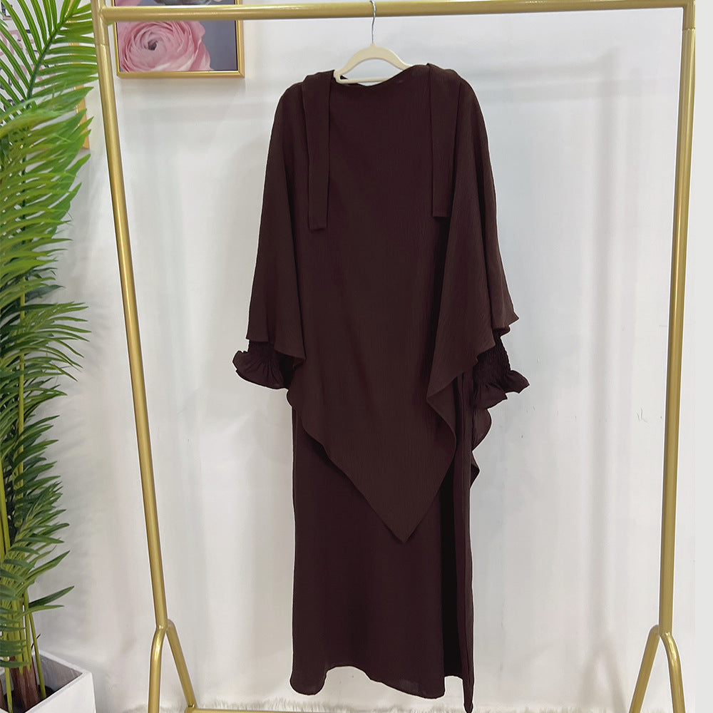 LR591+HJ907  Plain Dress with Single-Layer Hijab Set