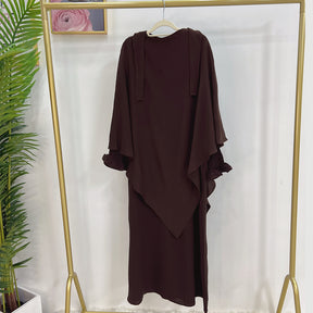 LR591+HJ907  Plain Dress with Single-Layer Hijab Set