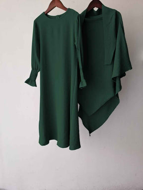 23591 Children's Solid Color Ruffle Dress & Shawl Set