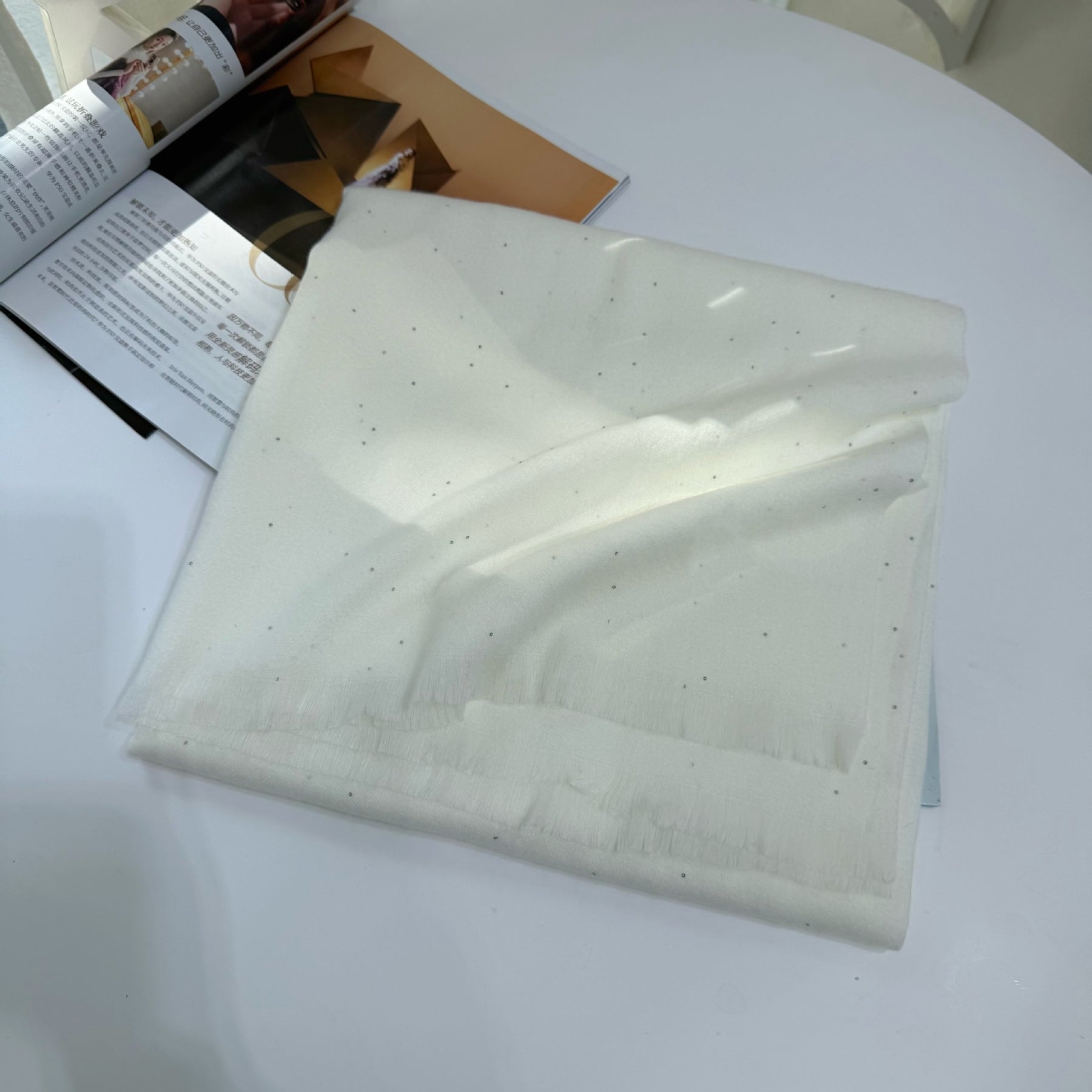 JM001  Plain Starry Hotfix Rhinestone Polyester Tassel Scarf