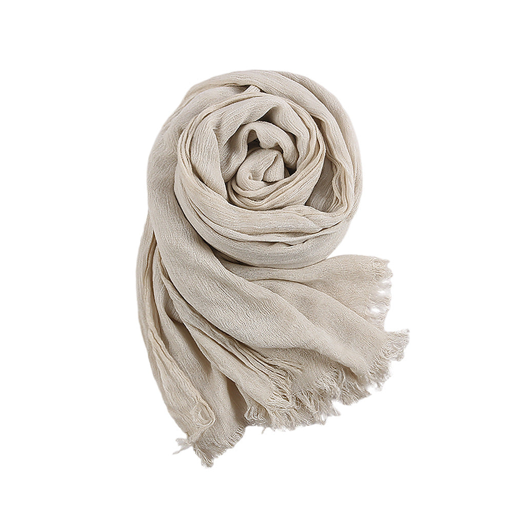 WJ070  Crinkled Rayon Scarf, Finished with Side Fringe