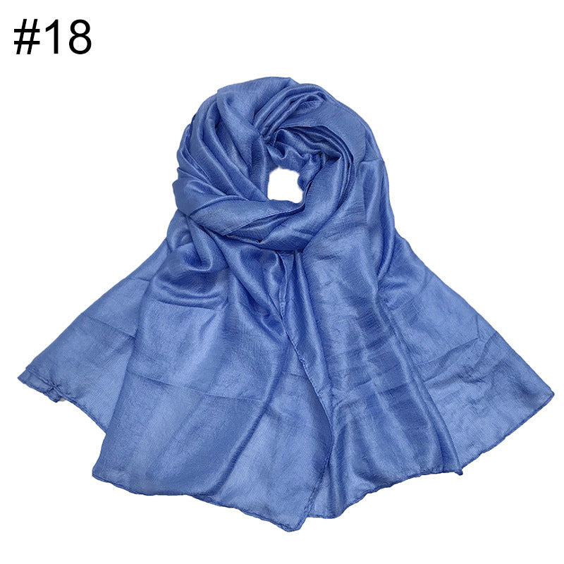 ND479 Linen Solid Color Faux Silk Soft Turban Shawl Scarf