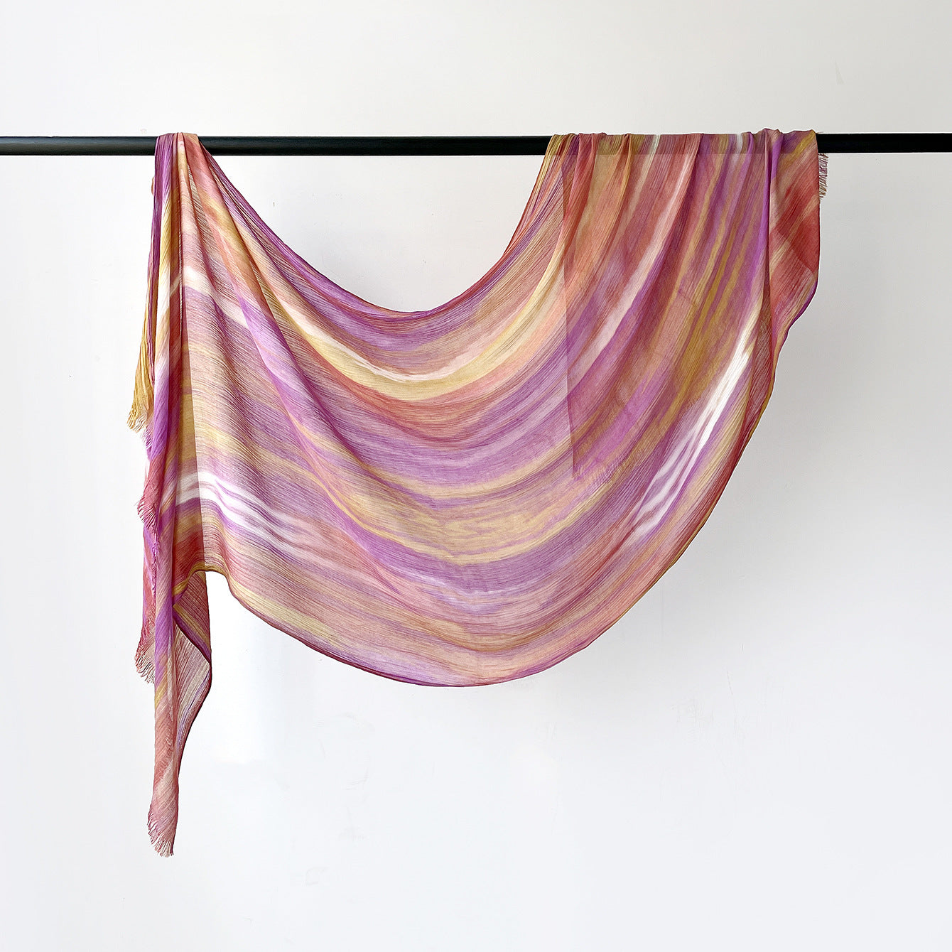 SS007  Gradient Rainbow Collection Short Tassel Crinkled Hijab