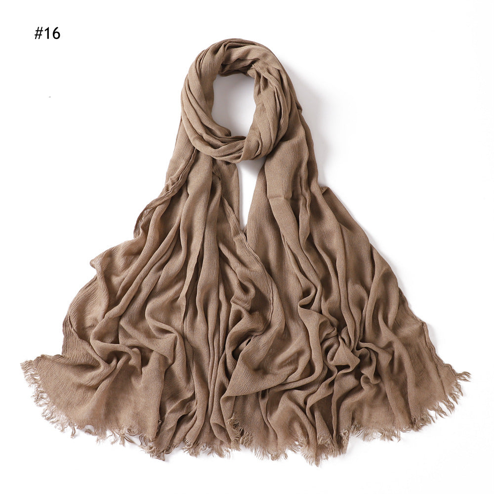 YZ28 Women's pleated solid color rayon two-end shawl breathable soft scarf