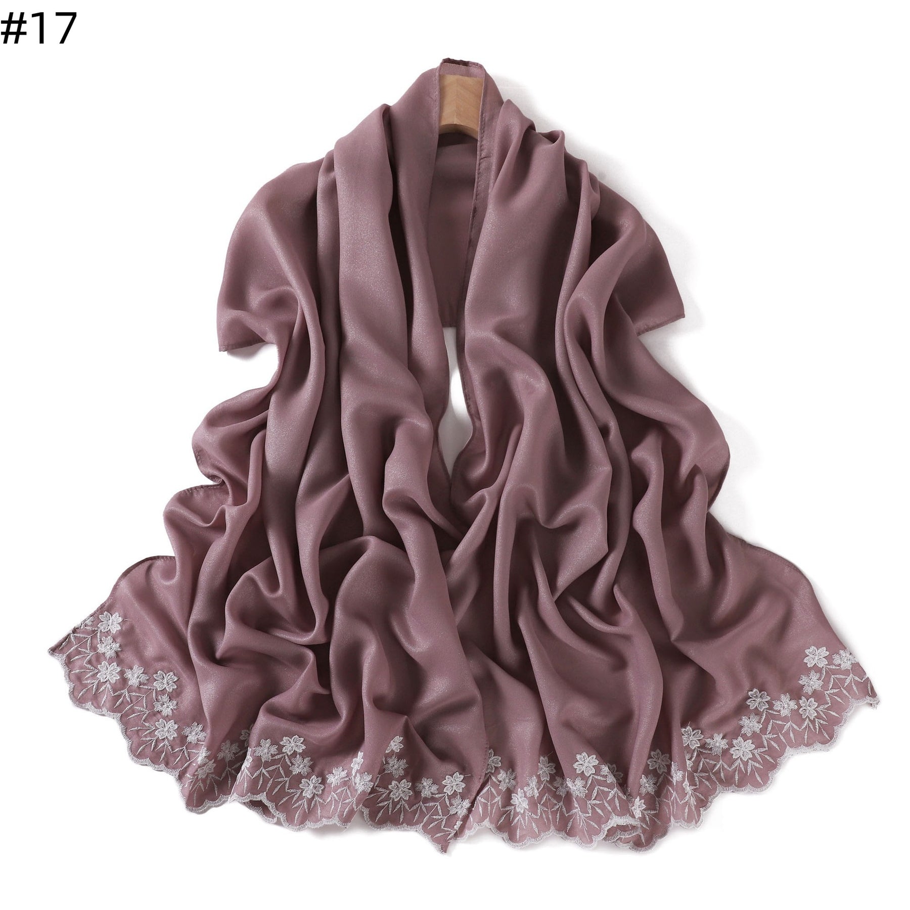 YZ339  Plain Embroidered Ends Shimmer Chiffon Hijab