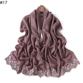 YZ339  Plain Embroidered Ends Shimmer Chiffon Hijab