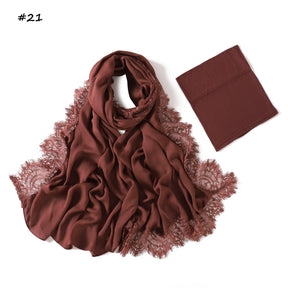 YZ347  Plain Modal Lace Hijab + Mercerized Cotton Tube Cap Set