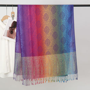 YF0438  Colorful Jacquard Soft Polyester Tassel Long Scarf