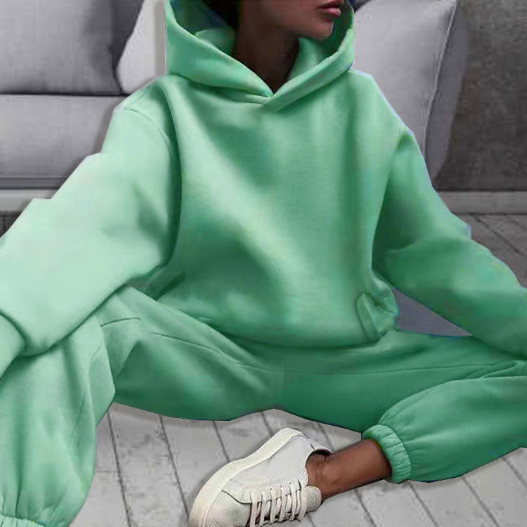 21660  Fashion Sporty Plain Hooded Sweatshirt Casual Set Abaya