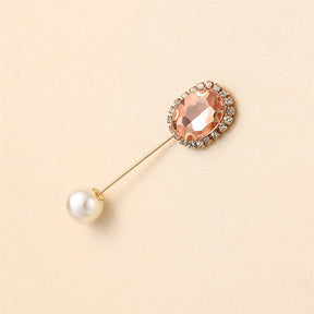 55646  Crystal Brooch with Colorful Zircon Gemstones, Long Pin