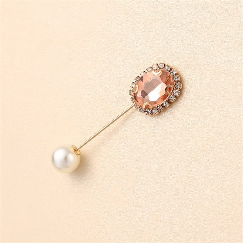 55646  Crystal Brooch with Colorful Zircon Gemstones, Long Pin