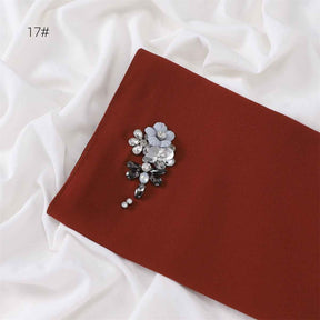 YZ147  Hand-Set Crystal Plain Pearl Chiffon Hijab