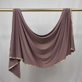 JBHBHB  Elegant Versatile Plain Colorful Embroidered-Edge Liquid Jersey Hijab