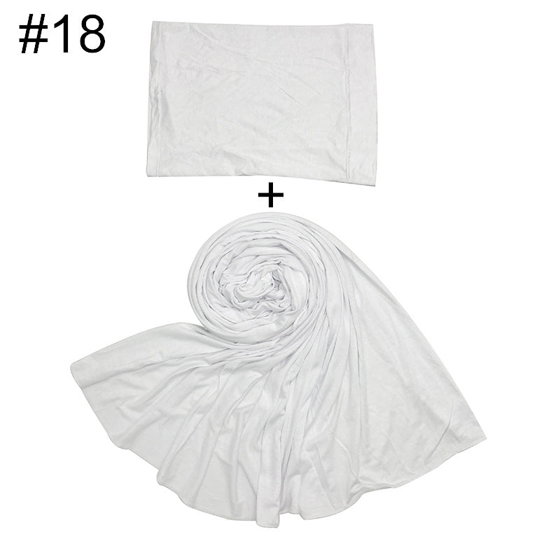 ND474  85*185cm Large Size Plain Mercerized Cotton Soft Jersey Hijab with Undercap Set