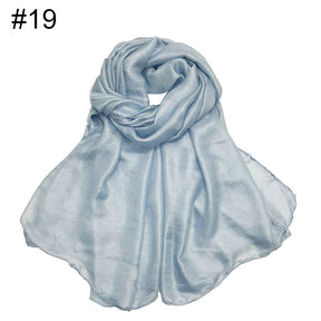 ND479 Linen Solid Color Faux Silk Soft Turban Shawl Scarf