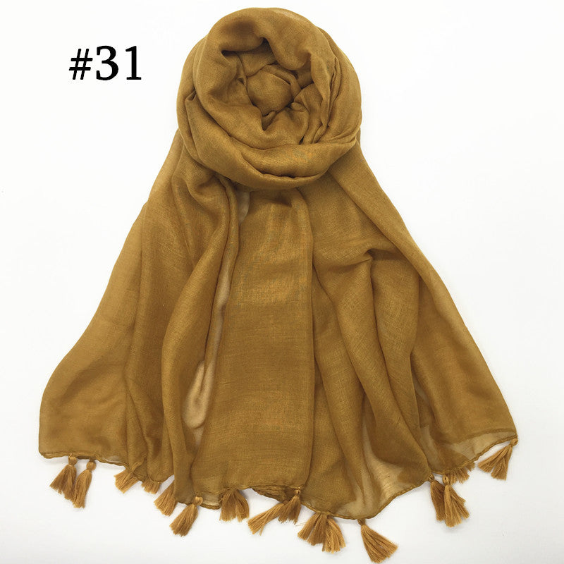 ND06  Plain Polyester Flat-Finish Tassel-End Hijab
