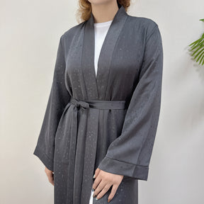 LRDB010+LRDB011  Fashion Print Elegant Cardigan Dress with Hijab Two-Piece Set