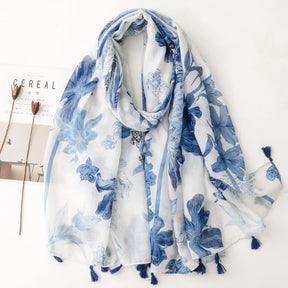 SL2202-009  Women's Ethnic Cotton Linen Feel Scarf with Wheat Ears Tassels