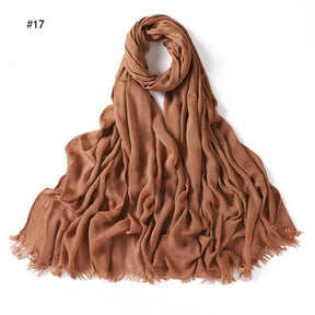 YZ28 Women's pleated solid color rayon two-end shawl breathable soft scarf