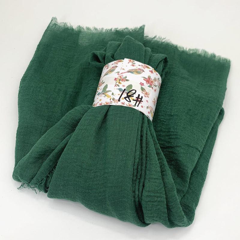 WJ01  Plain Seersucker Crinkle Fringe Edge Large Hijab
