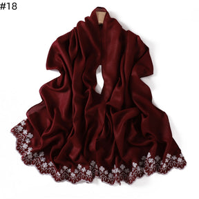 YZ339  Plain Embroidered Ends Shimmer Chiffon Hijab