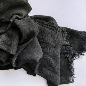 WJA79  Plain natural crinkle cotton hijab with fringes on both ends