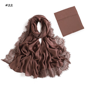 YZ347  Plain Modal Lace Hijab + Mercerized Cotton Tube Cap Set