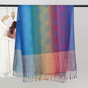 YF0438  Colorful Jacquard Soft Polyester Tassel Long Scarf