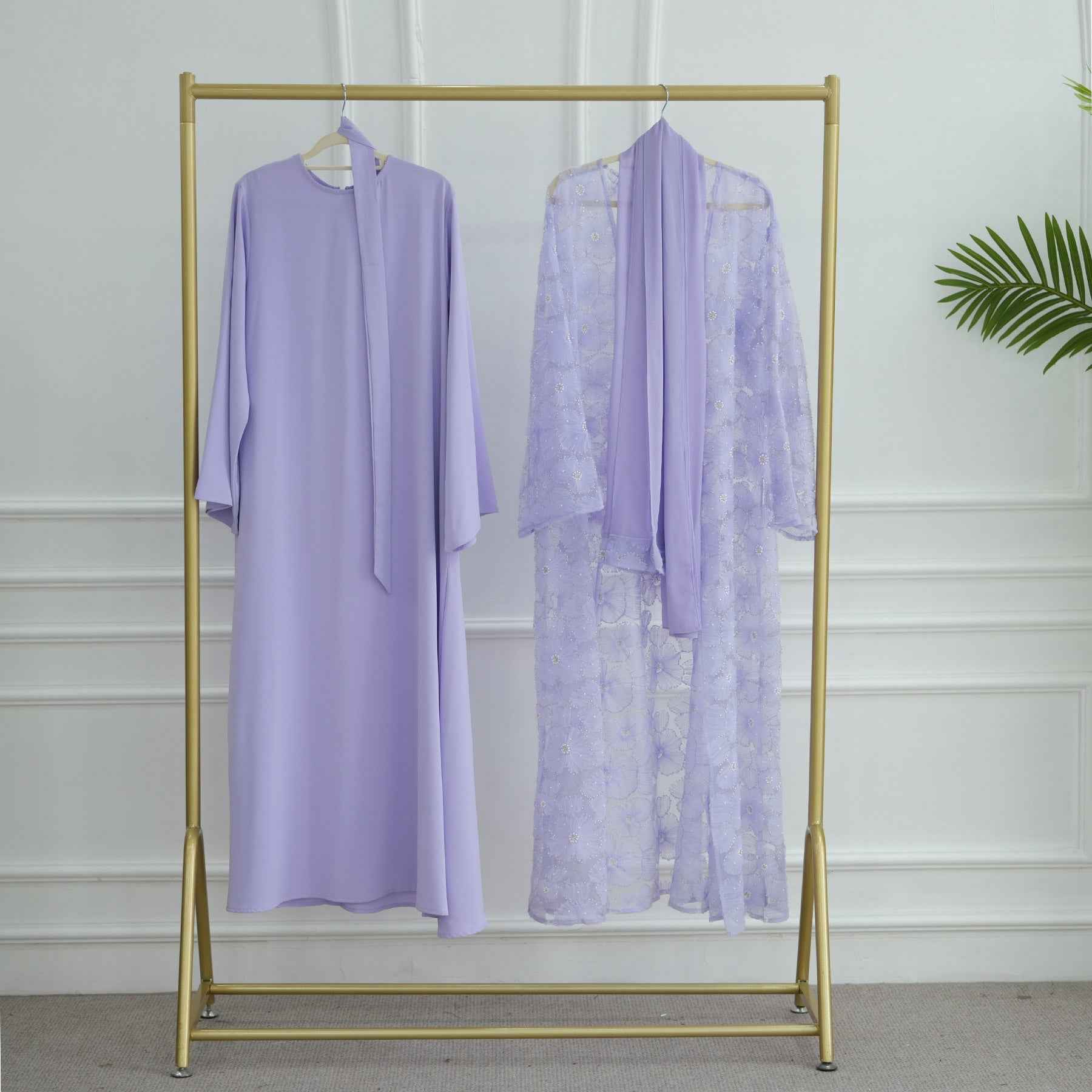 LR1069  3D Floral Beaded Cardigan Abaya