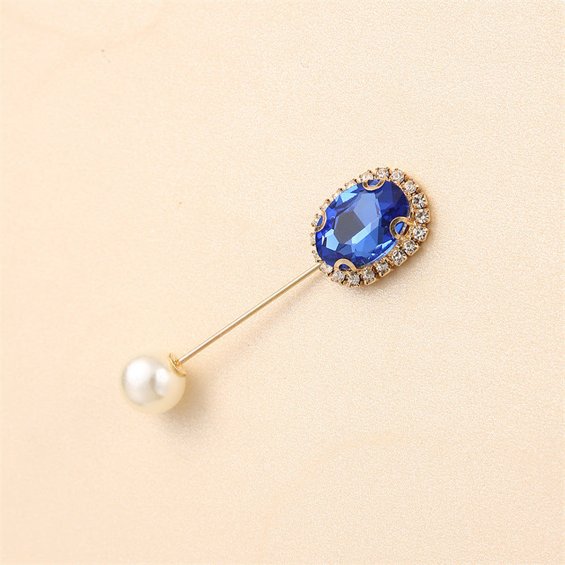 55646  Crystal Brooch with Colorful Zircon Gemstones, Long Pin