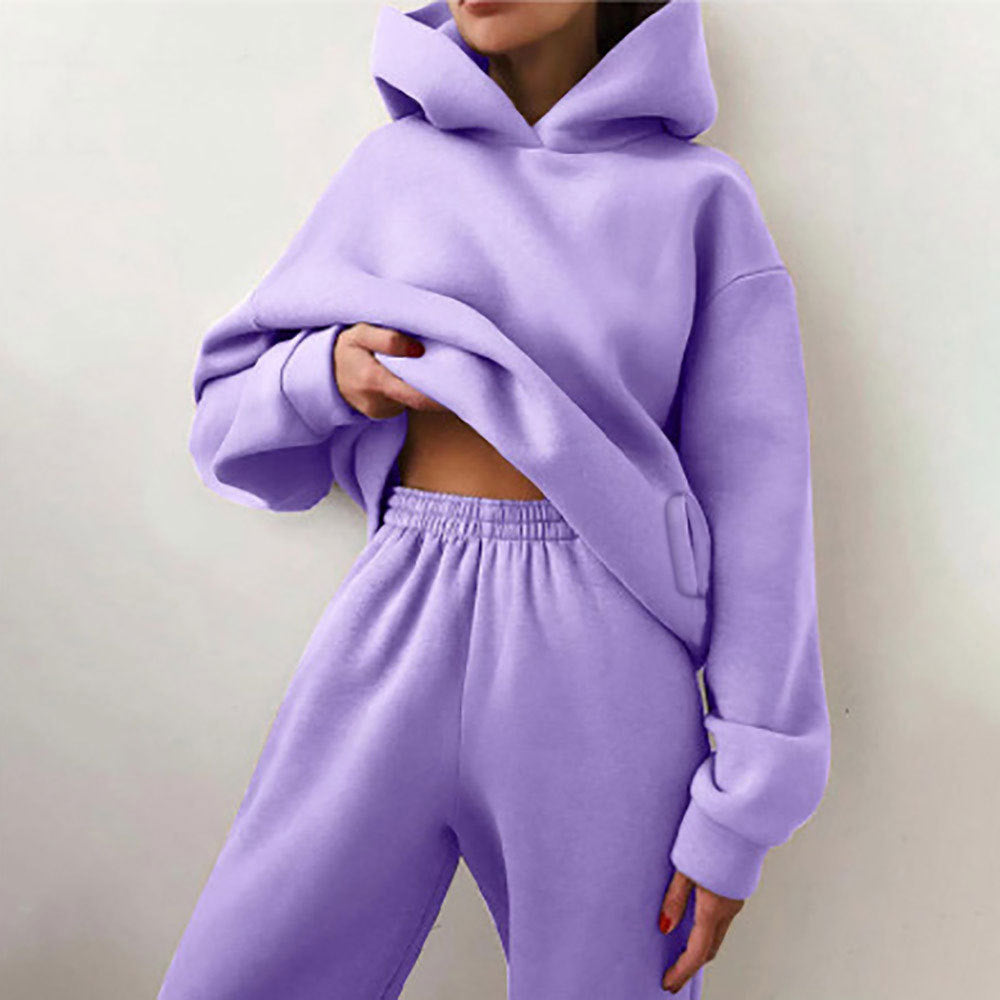 21660  Fashion Sporty Plain Hooded Sweatshirt Casual Set Abaya