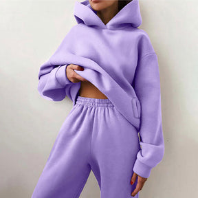 21660  Fashion Sporty Plain Hooded Sweatshirt Casual Set Abaya