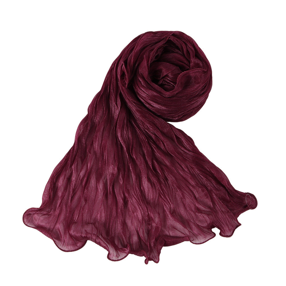 WJ090  Plain breathable bright silk bubble crepe hijab