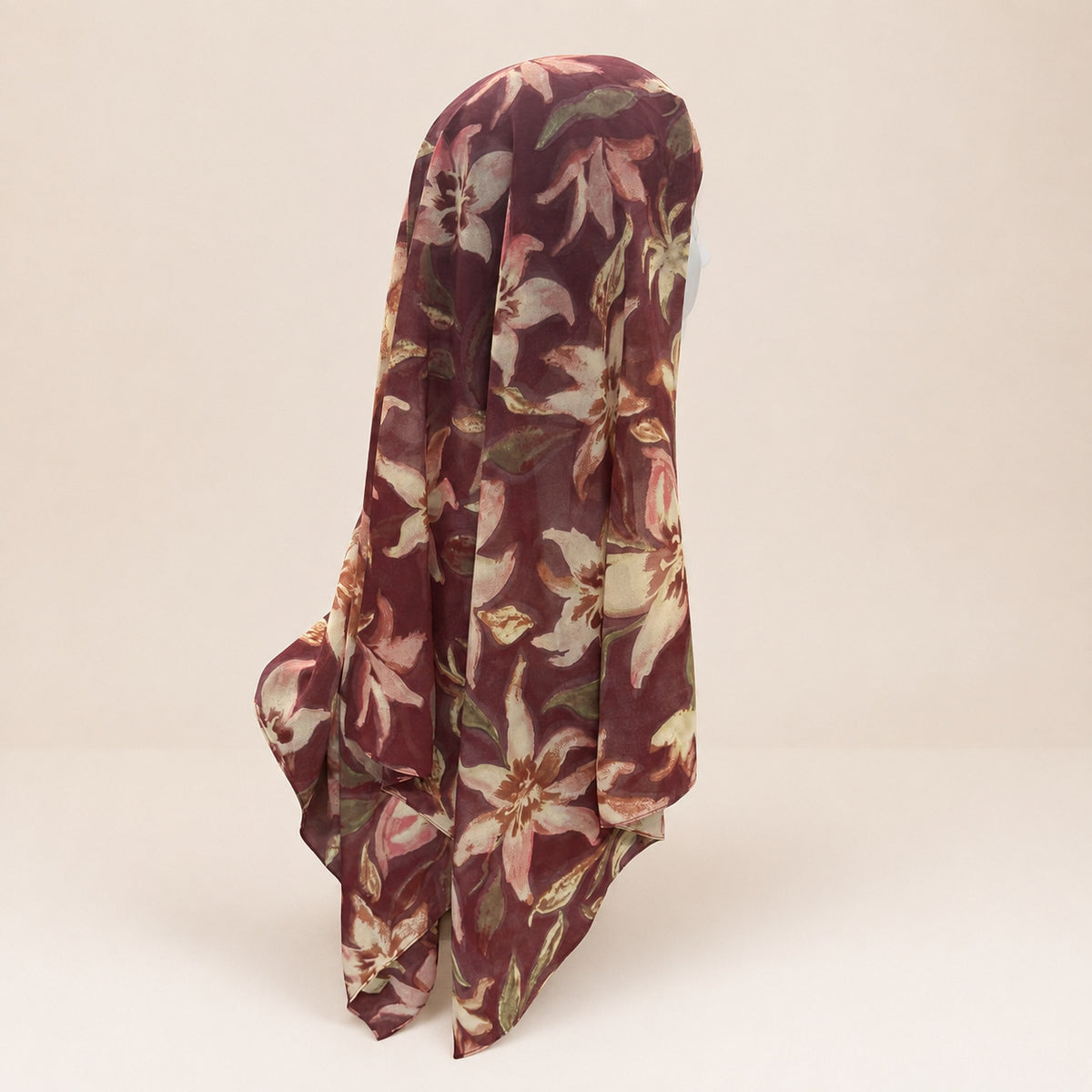 JBXF000  Printed Chiffon Hijab + Attached Tie Back Cap