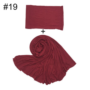 ND474  85*185cm Large Size Plain Mercerized Cotton Soft Jersey Hijab with Undercap Set