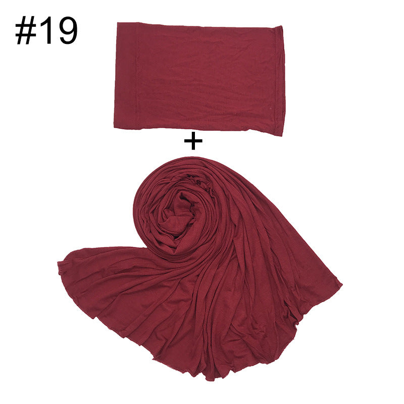 ND474  85*185cm Large Size Plain Mercerized Cotton Soft Jersey Hijab with Undercap Set