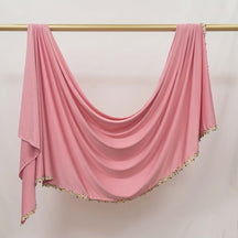 JBHBHB  Elegant Versatile Plain Colorful Embroidered-Edge Liquid Jersey Hijab