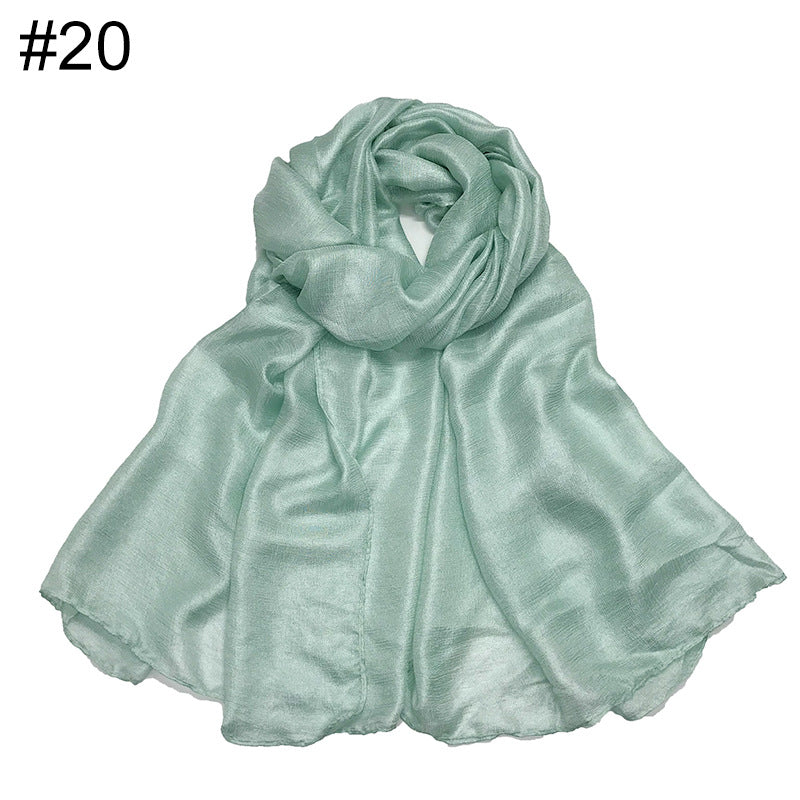 ND479 Linen Solid Color Faux Silk Soft Turban Shawl Scarf